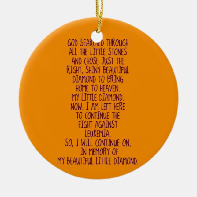 Leukaemia Memorial Poem Ceramic Tree Decoration (Front)