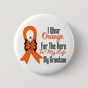 Leukaemia Orange Ribbon Hero My Grandson 6 Cm Round Badge