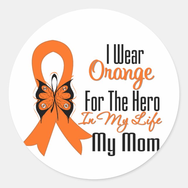 Leukaemia Orange Ribbon Hero My Mum Classic Round Sticker (Front)