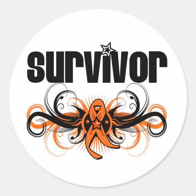 Leukaemia Survivor Grunge Winged Emblem Classic Round Sticker (Front)