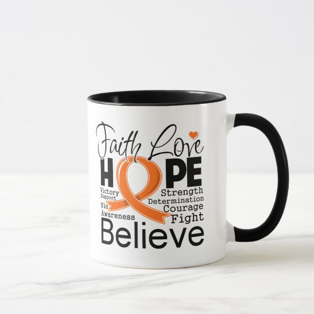 Leukaemia Typographic Faith Love Hope Mug (Right)
