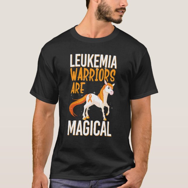 Leukaemia Warrior Magical Unicorn Orange Ribbon He T-Shirt (Front)