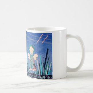 leuke drinkbeker met klein grappig engeltje  blauw coffee mug