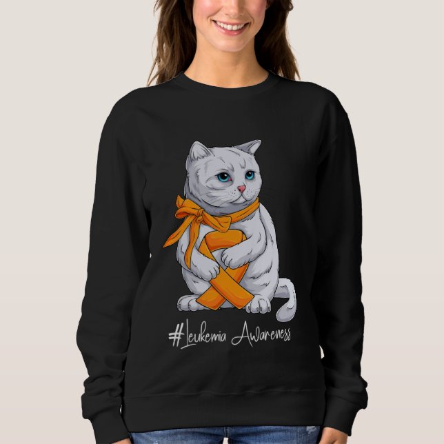 Leukemia Awareness Month Orange Ribbon Cat Sweatshirt (Front)