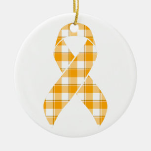 Leukemia Awareness Plaid Orange Ribbon Ceramic Tree Decoration