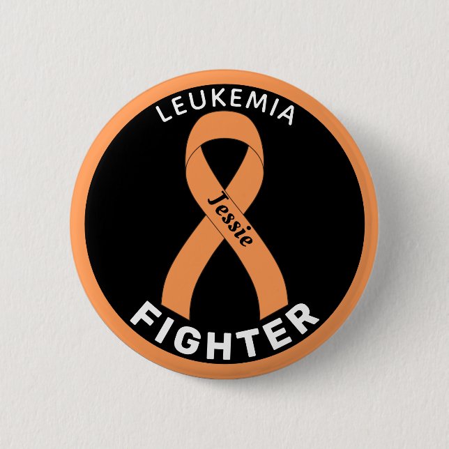 Leukemia Cancer Fighter Ribbon Black Button (Front)