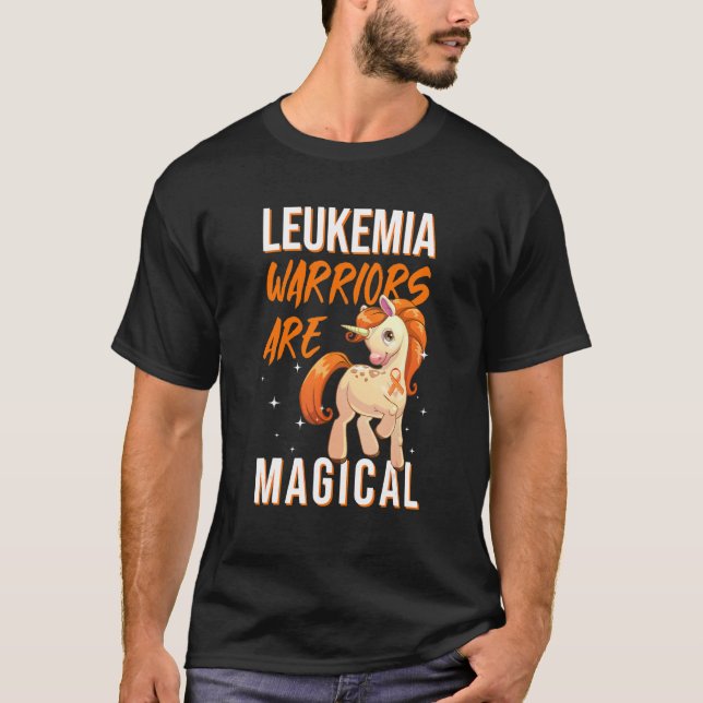 Leukemia Warrior Magical Unicorn Orange Ribbon Hem T-Shirt (Front)