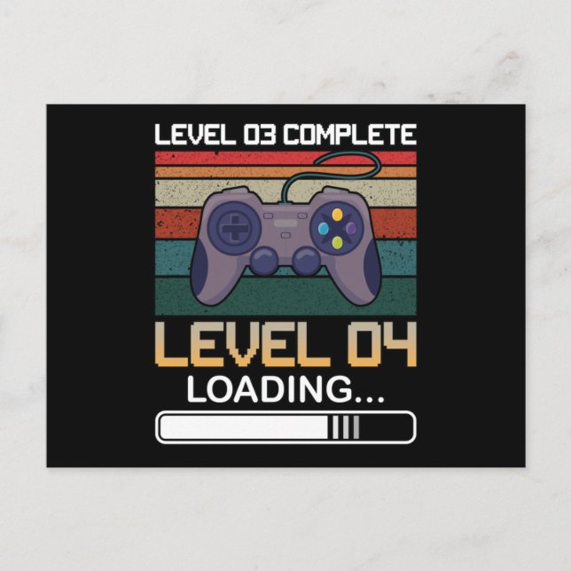 Level 03 Complete Level 04 | Birthday Video Game Postcard (Front)