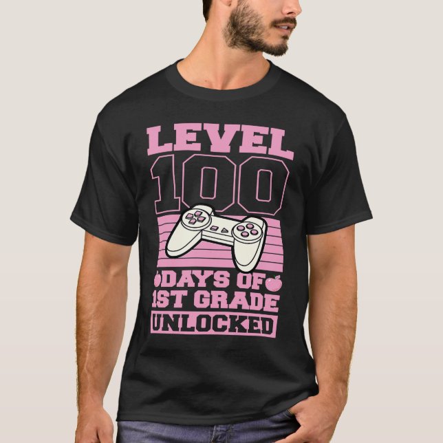 Level 100 Days of 1st Grade Unlocked Video Games G T-Shirt (Front)
