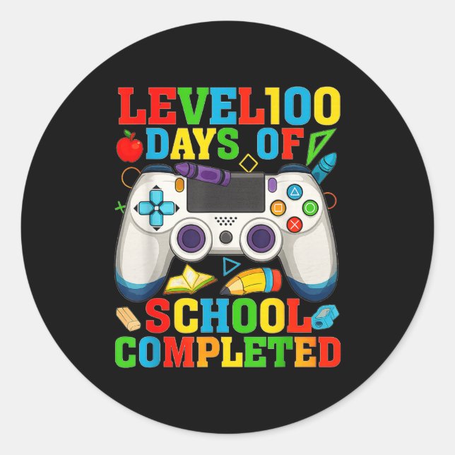 Level 100 Days Of School Unlocked Boys 100th Day O Classic Round Sticker (Front)