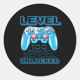 Level 100 Days Of School Unlocked Boys Girls Kids  Classic Round Sticker