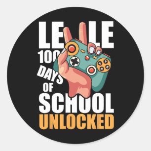 Level 100 Days Of School Unlocked Funny Video Game Classic Round Sticker