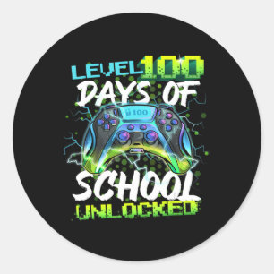 Level 100 Days Of School Unlocked Gamer Boy Girl V Classic Round Sticker