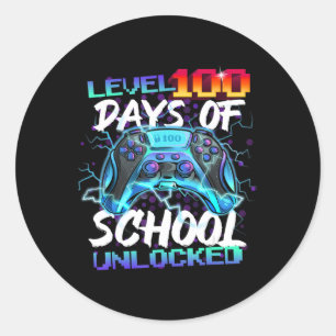 Level 100 Days Of School Unlocked Gamer Boy Girl V Classic Round Sticker