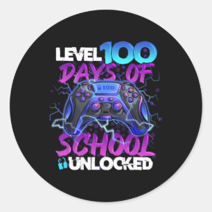 Level 100 Days Of School Unlocked Gamer Boy Girl V Classic Round Sticker