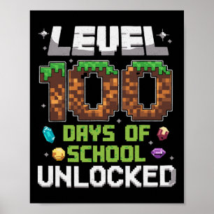 Level 100 Days Of School Unlocked Gamer Boy Kids 1 Poster
