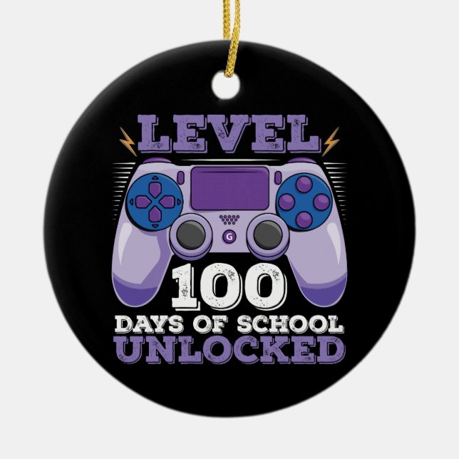 Level 100 Days Of School Unlocked Gamer Gaming Ceramic Tree Decoration (Front)