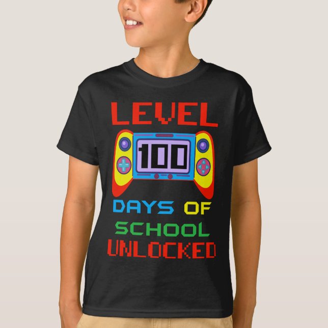 Level 100 Days of School Unlocked Gamer Kids T-Shi T-Shirt (Front)