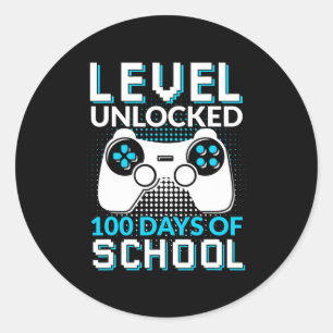 Level 100 Days Of School Unlocked Gamer Nerdy Team Classic Round Sticker