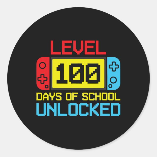 Level 100 Days Of School Unlocked Gamer Video Game Classic Round Sticker (Front)