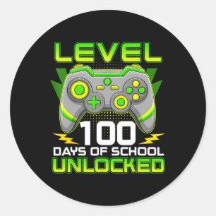 Level 100 Days Of School Unlocked Gamer Video Game Classic Round Sticker