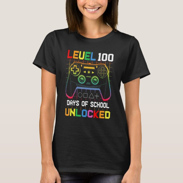 Level 100 days Of School Unlocked Gamer Video Game T-Shirt (Front)