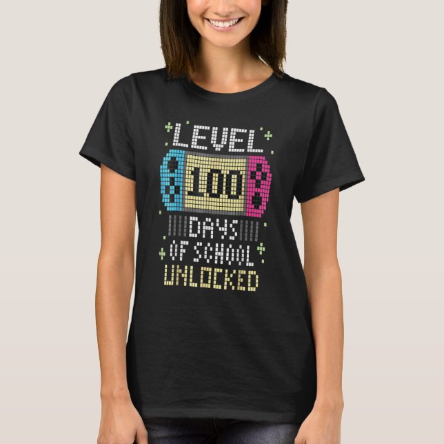 Level 100 Days Of School Unlocked Gamer Video Game T-Shirt (Front)