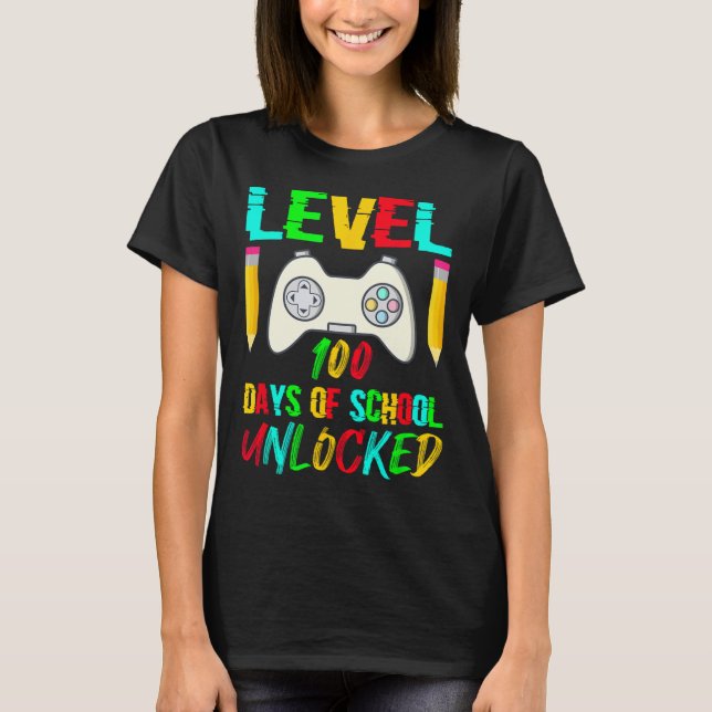Level 100 Days Of School Unlocked Gamer Video Game T-Shirt (Front)