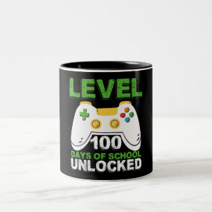 Level 100 Days Of School Unlocked Gamer Video Game Two-Tone Coffee Mug