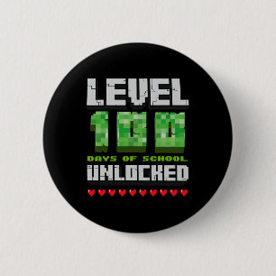 Level 100 Days Of School Unlocked Gaming Pixel 100 6 Cm Round Badge