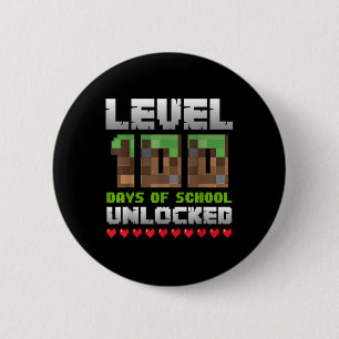 Level 100 Days Of School Unlocked Gaming Pixel 100 6 Cm Round Badge