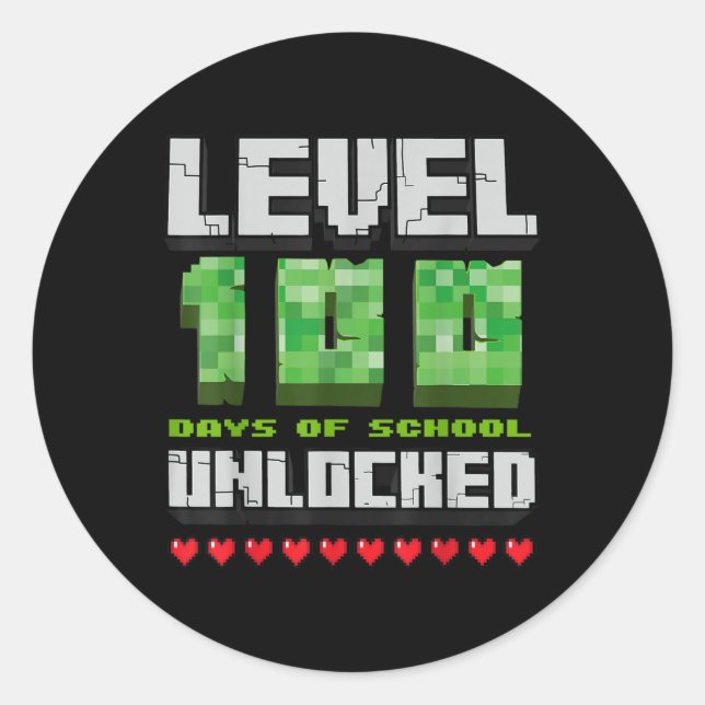 Level 100 Days Of School Unlocked Gaming Pixel 100 Classic Round Sticker (Front)