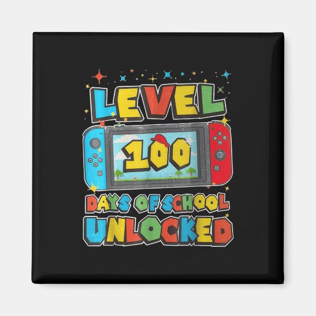 Level 100 Days Of School Unlocked Gaming Pixel 100 Magnet (Front)
