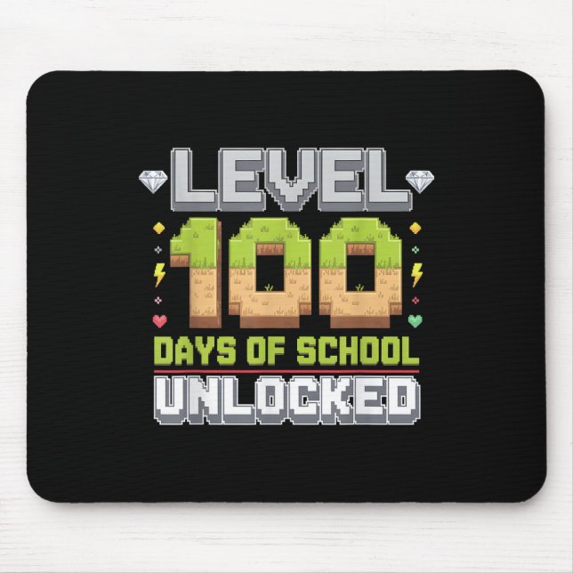Level 100 Days Of School Unlocked Gaming Pixel 100 Mouse Pad (Front)