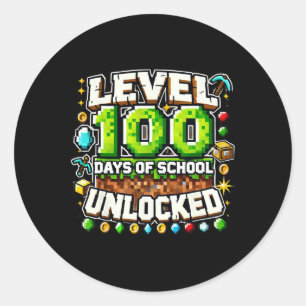Level 100 Days Of School Unlocked Gaming Pixel Art Classic Round Sticker