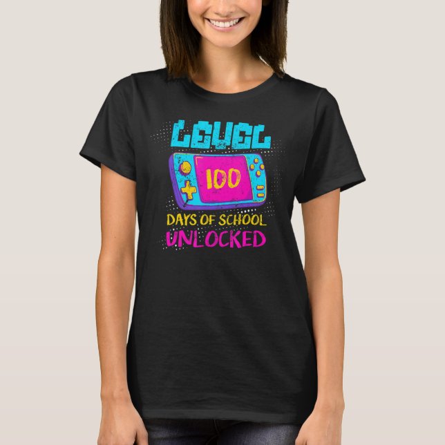 Level 100 Days Of School Unlocked Video Game Class T-Shirt (Front)