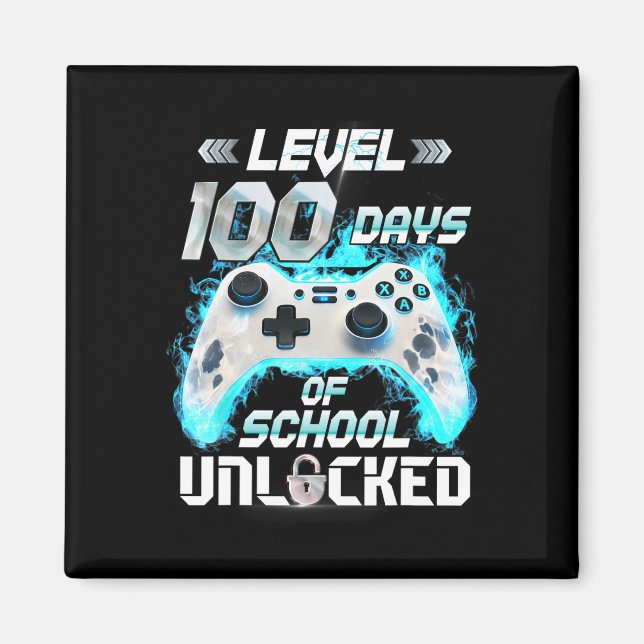 Level 100 Days Of School Unlocked Video Gamer  Magnet (Front)