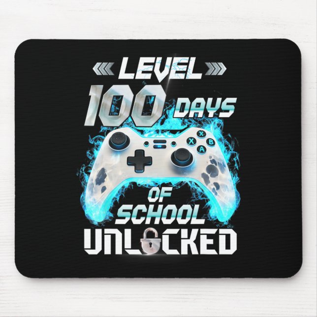 Level 100 Days Of School Unlocked Video Gamer  Mouse Pad (Front)