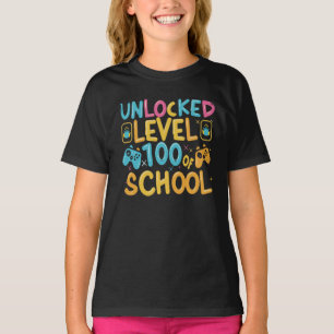 Level 100 Days School Unlocked 100th Day Gamer T-Shirt