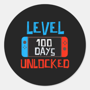 Level 100 Days School Unlocked Gamer Boys Funny 10 Classic Round Sticker