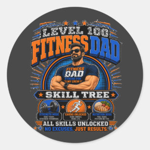 Level 100 Fitness Dad Shirt – Skill Tree Gym Dad T Classic Round Sticker