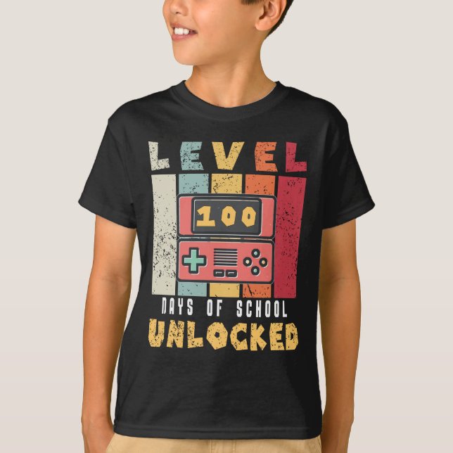 Level 100 Of school unlocked cool gamer boy T-Shirt (Front)
