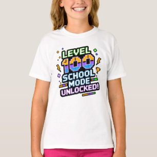 Level 100 School Mode Unlocked 100th Day of School T-Shirt