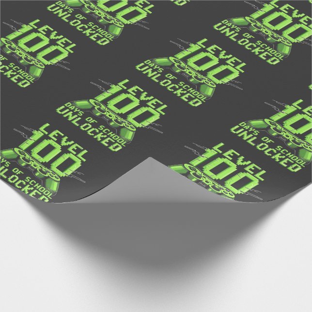 Level 100th Days of School Unlocked Gaming School Wrapping Paper (Corner)