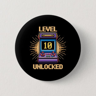 Level 10 Unlock Birthday Gamer 10 Year Old Video G 6 Cm Round Badge