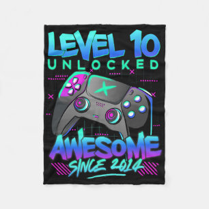 Level 10 Unlocked 10 Years Old Boy Birthday 10th B Fleece Blanket
