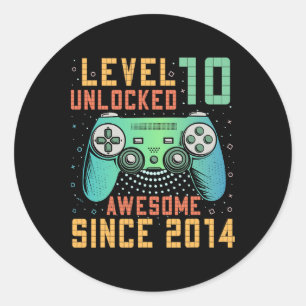 Level 10 Unlocked 10th Birthday 10 Year Old Gifts Classic Round Sticker