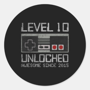 Level 10 Unlocked 10th Birthday 10 Year Old Video Classic Round Sticker