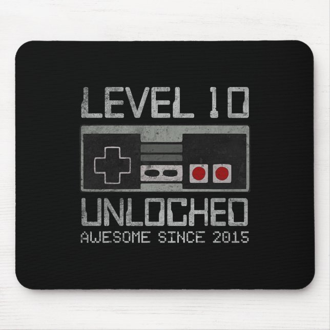 Level 10 Unlocked 10th Birthday 10 Year Old Video  Mouse Pad (Front)