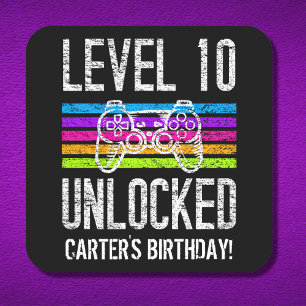 Level 10 Unlocked 10th Birthday Personalised Gamer Square Sticker